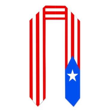 Imagem de Estola de formatura com bandeira de Porto Rico, poliéster unissex, 6x1
