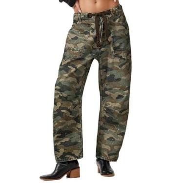 Imagem de Jeans Kedera Mid Rise Barrel para mulheres, calças cargo Camo