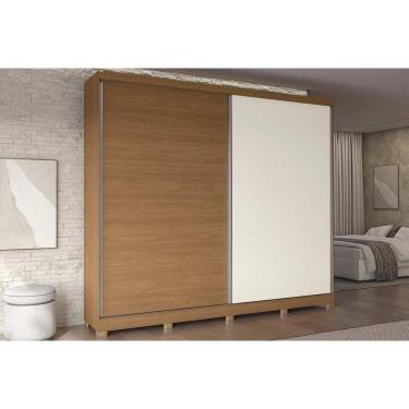 Imagem de Guarda Roupa Casal 2 Portas de Correr e 4 Gavetas c/ Pés CB03T583 Canela/Off White - Kappesberg