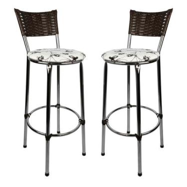 Imagem de KIT 2 Banquetas Alta Cromada Junco ARGILA Cozinha Balcão Bancada - ESP
