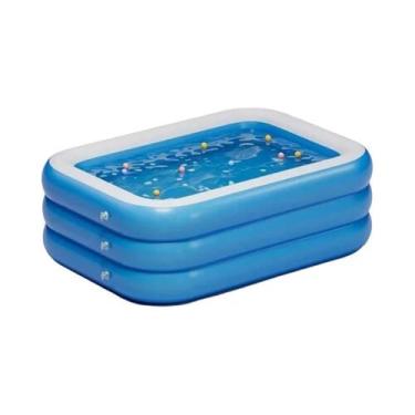 Imagem de Grande Piscina Inflável Azul E Branca Para Família, Design Quadrado Co