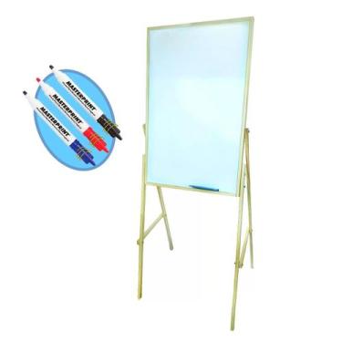 Imagem de Kit flip chart quadro branco madeira 60 x 90 + 3 canetas - CARIMBRÁS