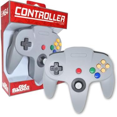 Imagem de Old Skool Joystick clássico com fio compatível com Nintendo 64 N64 Game System – Cinza