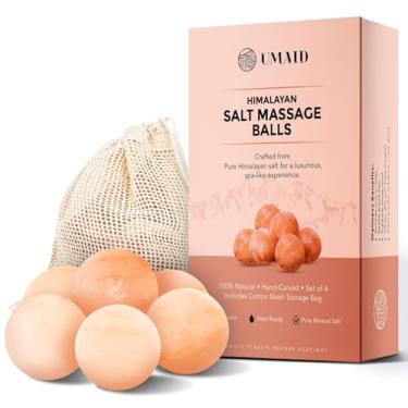 Imagem de UMAID Bolas de massagem de sal do Himalaia pacote com 6 com bolsa de malha de algodão, pedras naturais de terapia para alívio muscular quente e frio, relaxamento e massagem de spa, quente no