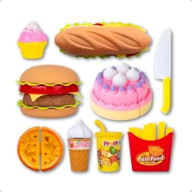 Imagem de Kit de Brinquedos Fast Food Infantil, 9 Peças, Hambúrguer, Pizza, Batata Frita, Sorvete e Bolo