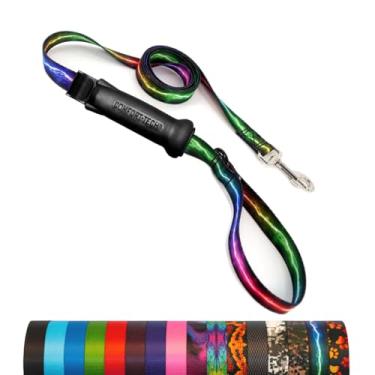 Imagem de TugEase Dog Leash w/Sliding, Locking, Soft Touch, Comfort Grip Handle, 6' x 1" Rainbow Lightning