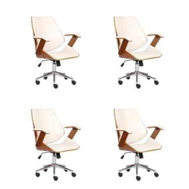 Imagem de Kit 4 Cadeiras para Escritório Presidente Bergen Baixa 3331 Branco
