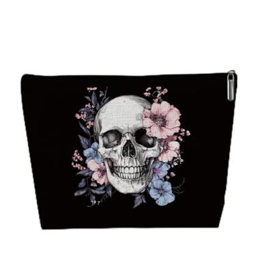 Imagem de Bolsa de maquiagem de caveira gótica, bolsa de viagem, presentes góticos, material de bruxa, forro de esqueleto, bolsa de higiene pessoal, LCS multicolorido 2951, 9.8 × 7 × 2 inches, Tendência