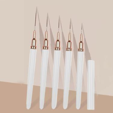 Imagem de 5 pincéis metálicos para arte de unhas, conjunto de pincéis para pintura e desenho, ferramenta de desenho para linhas longas