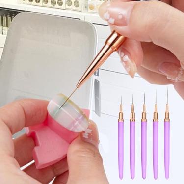 Imagem de Conjunto de 5 pincéis de arte de unhas para linhas finas, desenhos detalhados, listras, kit de canetas de unhas de ponta fina para salão de beleza e uso doméstico
