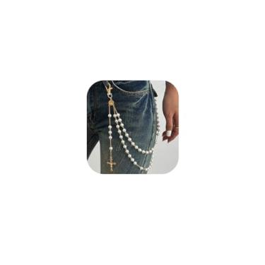 Imagem de XIAOMOJEW Corrente de calça para mulheres e homens, prata, pérola, cruzada, corrente em camadas, jeans, joias corporais, motociclista, hip hop, punk, one size, Metal não precioso, Sem Pedra Preciosa