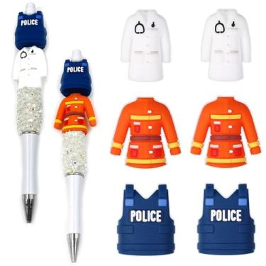 Imagem de 6 peças de contas de silicone para roupas de ocupação, estilos de médico bombeiro, uniforme criativo em forma de artesanato DIY, caneta com contas, pulseira e chaveiro, colar, material de corda de