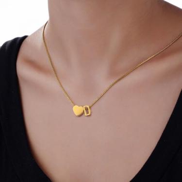 Imagem de Colar feminino com inicial de coração, pingente de letra A a Z, corrente de aço inoxidável banhada a ouro, joia minimalista para presente, 18+2in, Aço inoxidável, Sem Pedra Preciosa