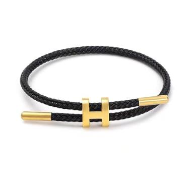 Imagem de StyleJella Pulseira feminina de aço de titânio ajustável banhada a ouro 18 k com fivela em forma de H polida – Joias de presente, 7, Zinco, Sem Pedra Preciosa