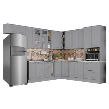 Imagem de Cozinha Completa De Canto Americana 12 Peças Com Torre Quente Cinza - Móveis Henn Cinza
