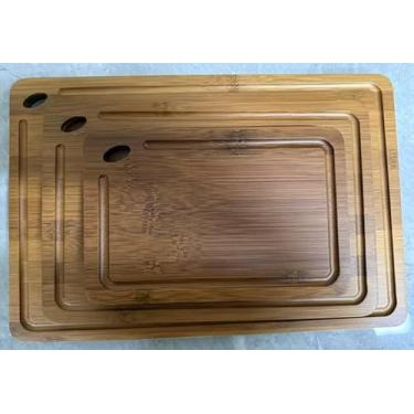 Imagem de Conjunto de 3 tábuas de corte de bambu premium, tábuas de corte de madeira extragrossas com sulco de suco e borda antiderrapante, para carne, legumes, cozinha de chef