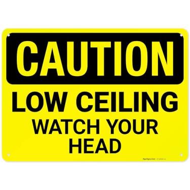 Imagem de Caution Placa de teto baixo Watch Your Head OSHA, 25 x 35 cm, HDPE de 55 mm de espessura (polietileno de alta densidade), feita nos EUA por Sigo Signs