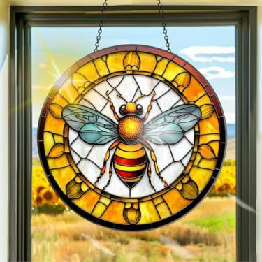 Imagem de Acrílico colorido, apanhador de sol, decoração de janela suspensa de abelhas, arte de parede de arco-íris, para quarto, varanda, interior e exterior, jardim, enfeites de Natal, decoração 19 x 19 cm