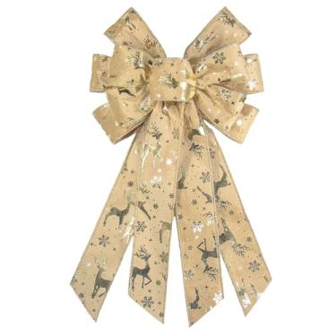Imagem de On-Airstore Grande laço de guirlanda de Natal champanhe dourado para grinaldas, laços de fita de estrela de floco de neve de rena, laços de decoração de Natal para decoração interna e externa de casa