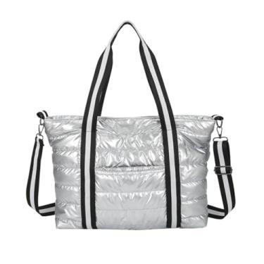 Imagem de LESCATO Bolsa feminina acolchoada, bolsa tiracolo de ombro com zíper para esportes de viagem, melhor presente, Prata