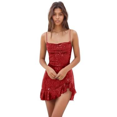 Imagem de Vestido de boas-vindas EEMEII Sequin Mermaid Red Ruffles tamanho 26W