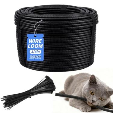 Imagem de Tubo de tear de fio dividido de 250 pés, tubo protetor de fio de 0,6 cm, capas de cabos flexíveis de fio automotivo com 20 abraçadeiras para proteção de cabos elétricos automotivos marítimos RV