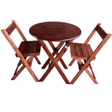 Imagem de Conjunto Mesa Redondo 90cm Dobrável com 2 Cadeiras em Madeira Maciça - Imbuia
