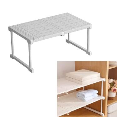 Imagem de Organizador de prateleira de armário, prateleira expansível para armário, prateleira de armário ajustável, organizador de armário de sapatos de guarda-roupa, prateleira de banheiro (largura 40,5