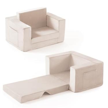 Imagem de Sofá infantil, cadeira infantil 2 em 1 confortável de 1 a 3 anos, cadeira infantil conversível, sofá infantil que dobra, cadeiras infantis para meninos e meninas, lã coral macia, bege