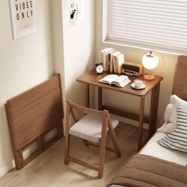 Imagem de Mesa dobrável de madeira maciça, mesa de escritório moderna de meados do século, mesa de computador dobrável ajustável para espaços pequenos, computador dobrável de 80 cm, sem montagem, mesa de