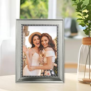 Imagem de Coleção de molduras metálicas vintage modernas de 12,7 x 17,78 cm para exibição de arte decorativa de mesa em paredes e colocação de mesa (prateado)