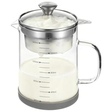 Imagem de Coador de iogurte grego, coador de leite de nozes de 1,5 g, coador de alimentos para suco, bule de vidro com coador de malha, jarro de chá gelado, jarro de vidro de borossilicato de 1500 ml resistente