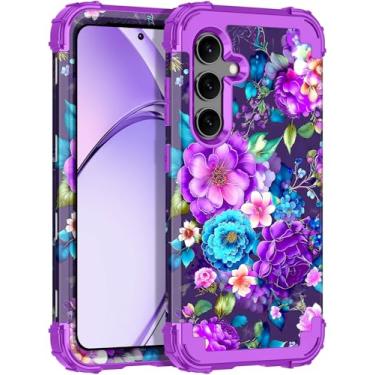 Imagem de Rancase Capa para Galaxy S24, proteção resistente à prova de choque de três camadas de plástico rígido + capa protetora de borracha de silicone macio para Samsung Galaxy S24, brilha no escuro - roxo
