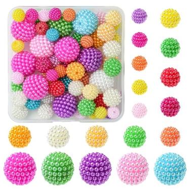 Imagem de MakemadeDIY 60 peças de contas Bayberry para fazer pulseiras 10 mm bola de discoteca redonda colorida solta contas de plástico ABS suprimentos de artesanato para decoração de casa joias colares