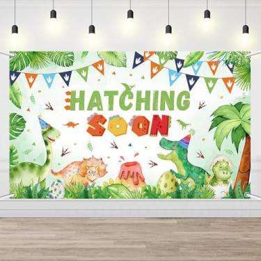 Imagem de AIBIIN Pano de fundo de chá de bebê de dinossauro que eclode em breve com tema de dinossauro para meninos, tema de dinossauro fofo, faixa de festa para chá de bebê, adereços de foto 179,88 x 110 cm