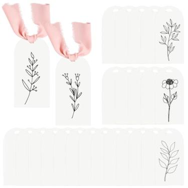 Imagem de 50 cartões de acrílico para arco de casamento, placas reservadas claras em branco com fita para cadeiras, etiquetas de nome de mesa e etiquetas para números de assento em eventos e festas