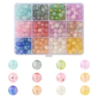 Imagem de MakemadeDIY 360 peças de contas de acrílico fosco gradiente para fazer joias contas redondas coloridas transparentes com glitter de folha dourada para pulseiras, colares, brincos, chaveiros