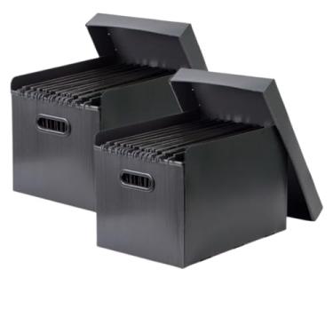 Imagem de Caixa Arquivo Organizadora Em Plástico C/Pastas Suspensas Unidade Ou Kit (2 CAIXA + 20 PASTAS PRETAS)