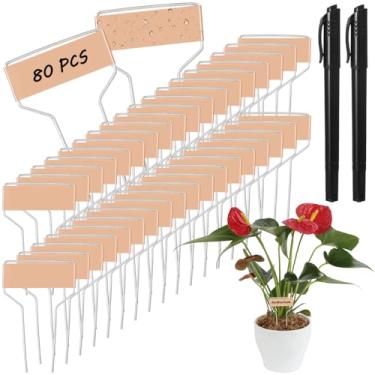 Imagem de 80 etiquetas de plantas de cobre, marcadores de jardim de 10 cm com estacas duplas de alumínio, etiquetas de nome à prova de intempéries, inclui 2 canetas marcadoras de ponta dupla para uso interno e