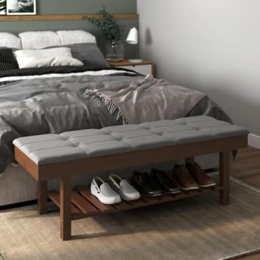 Imagem de Banco Multifuncional Ofertamo 134cm com Sapateira Embutida para 10 Pares – Assento Almofadado – Hall de Entrada, Quarto, Closet (Cinza)