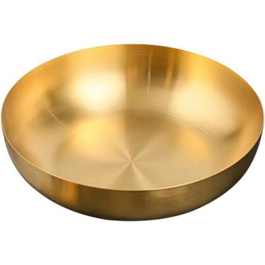 Imagem de Design redondo, de longa duração, fácil de mexer, 24 cm, salada, macarrão ramen, arroz, tigela de mistura, 24 cm, dourado fosco, aço inoxidável 304