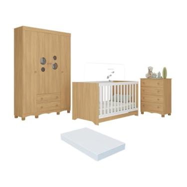 Imagem de Quarto de Bebê Completo Berço Americano 3 em 1 Colchão Suspiro Multimóveis Mp4636 Madeirado