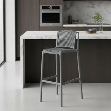 Imagem de Kit 2 Banquetas Milão, Polipropileno, Estilo Contemporâneo, Fosco, Ergonômico, Apoio para Pés Integrado (Cinza)