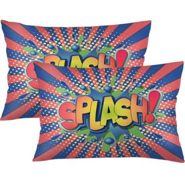 Imagem de Conjunto de 2 fronhas de cama de arte pop comic, tamanho Queen, 50 x 76 cm, estampa dupla face com zíper oculto, design colorido para decoração de quarto de crianças e adolescentes