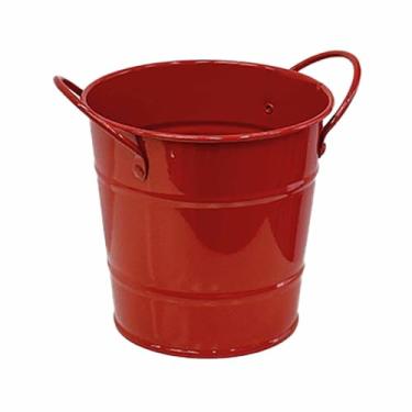 Imagem de Suporte para caneta de lápis de mesa Arte em ferro Bonito formato de balde Organizador multifuncional para material escolar de escritório Pincéis de maquiagem Armazenamento (Vermelha)