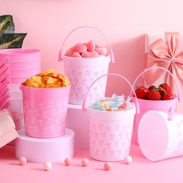 Imagem de Singhoow 12 baldes de rum de coquetel com laço rosa de 947 ml, para bebidas, baldes de plástico com alça para despedida de solteira, noivado, chá de bebê, festa de aniversário, suprimento de