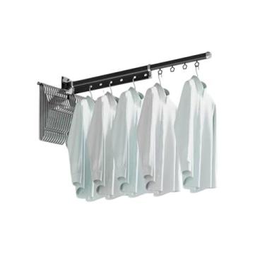 Imagem de Hhsdyl Cabideiro Retráctil Secar Roupa, Dobrável, Montado Parede Suporte Ferro Roupas Economia Espaço Varão para Pendurar Roupas Guarda-roupa,Gray,One
