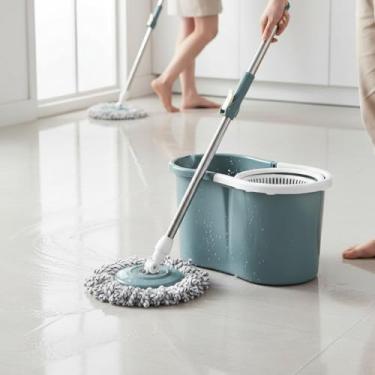 Imagem de Mop Rotatório Compact 9L Balde com Cesto Plástico e 1 Refil Azul Petróleo