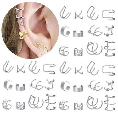 Imagem de Kit 36 Brincos Feminino Piercings Pressão Ouro Prata Argola - TOTAL, P