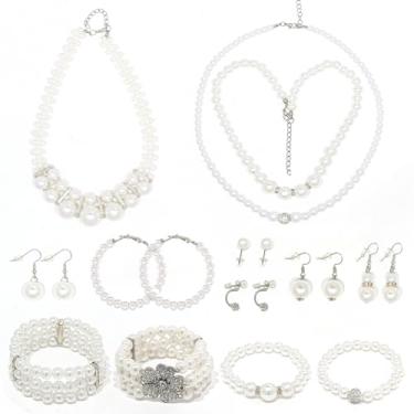 Imagem de VASTRISE Conjunto de 13 colares de pérolas com brincos, conjunto de joias de pérolas para mulheres, pulseiras, pérolas, bijuterias para casamento, festa de Natal